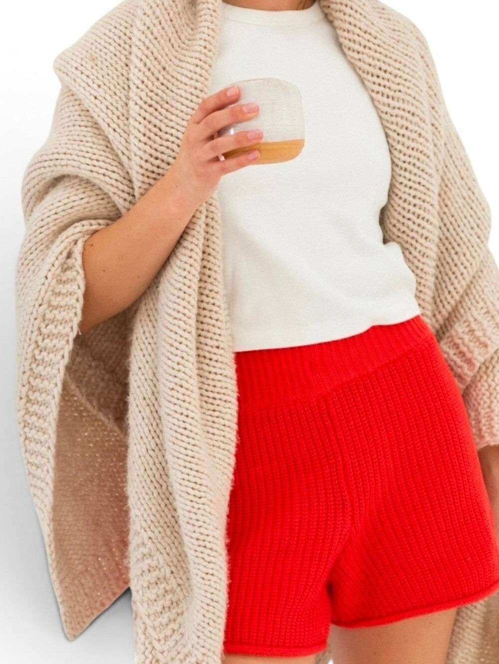 SOLAI THE LABEL Slow The Tide Dark Coral Knit Shorts - Small